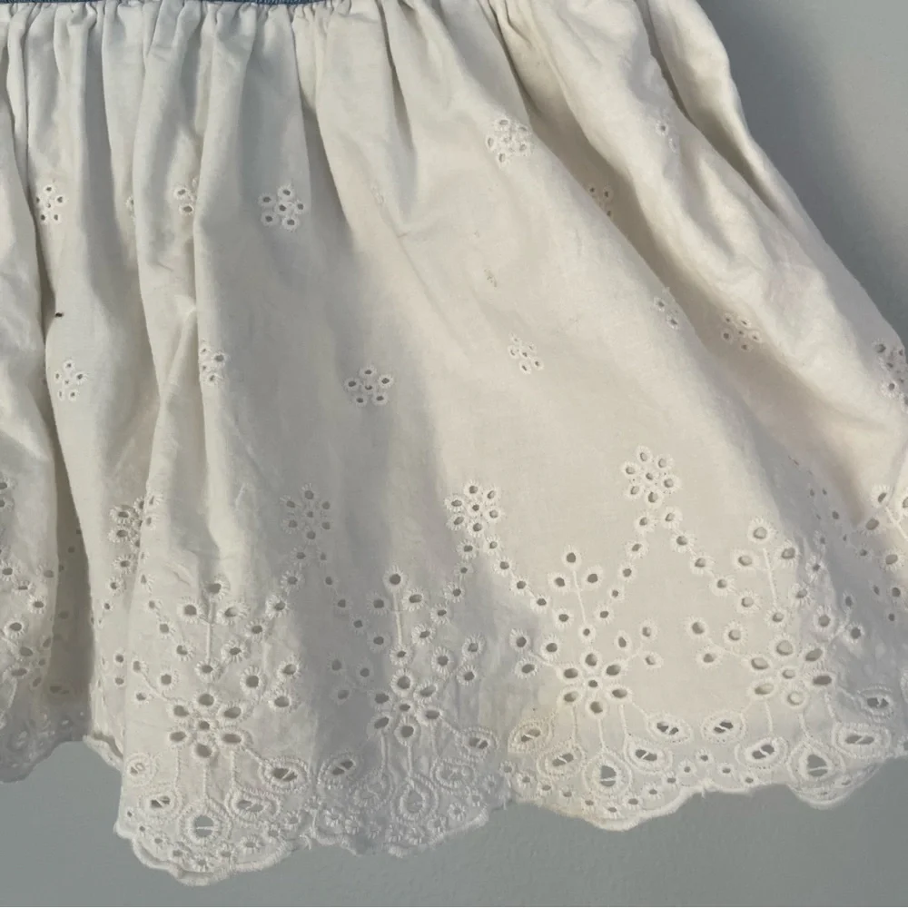 Oshkosh BGosh Jumper Dress Girls 3T Blue White Eyelet Denim Casual Play Party